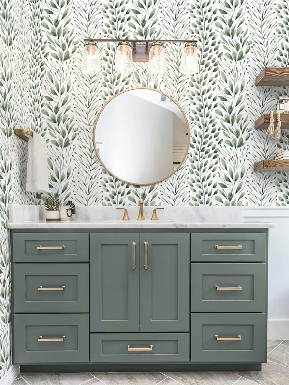 Peel and Stick Wallpaper Dark Green Leaf Contact Paper